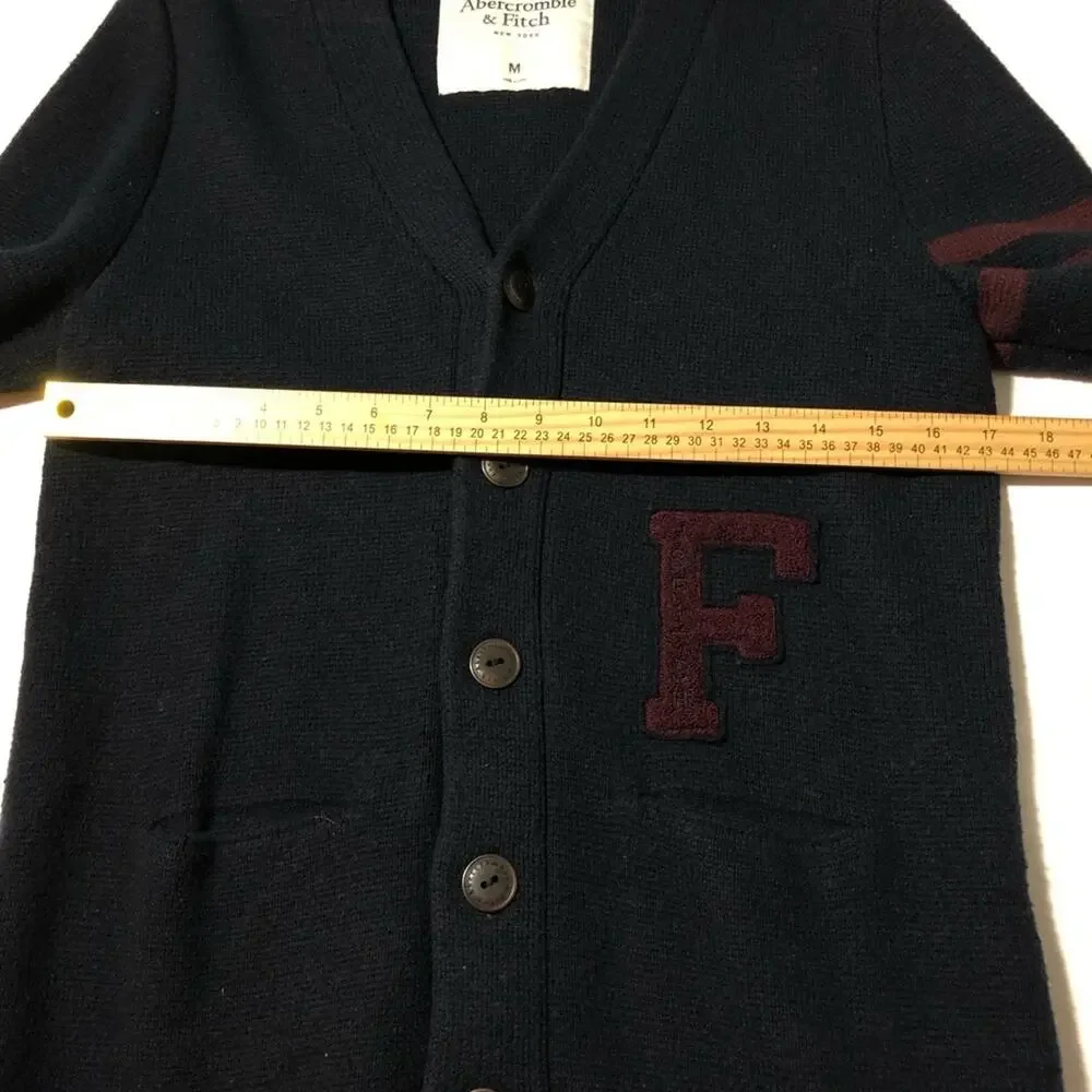 Vintage Abercrombie Fitch varsity v neck navy blue cardigan sweater mens M y2k